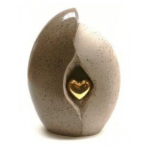 Ceramic (Medium Size) - Pet Cremation Ashes Urn - (Natural Stone with Gold Heart Motif)
